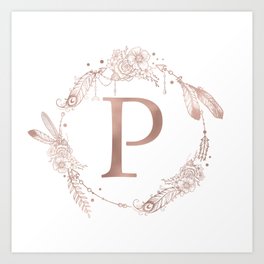 Letter P Rose Gold Pink Initial Monogram Art Print