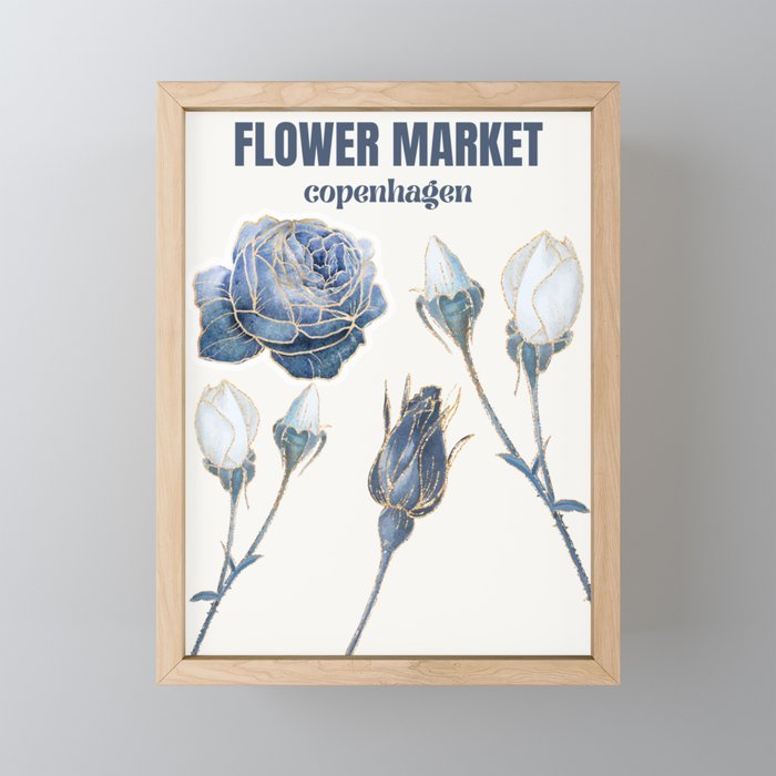 Flower Market Copenhagen,Blue Roses Framed Mini Art Print