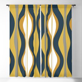 Hourglass Abstract Mid Century Modern Retro Pattern in Mustard Yellow, Navy Blue, Grey, and White Blackout Curtain