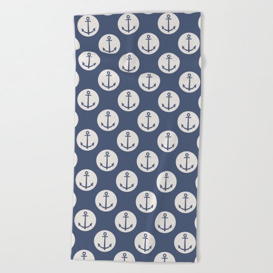 Blue Nautical Ships Anchor Beach Towel