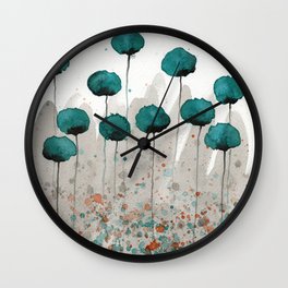 Teal and Gray Poppies Wall Clock