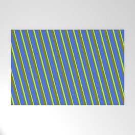 [ Thumbnail: Green, Royal Blue, and Light Green Colored Lines/Stripes Pattern Welcome Mat ]