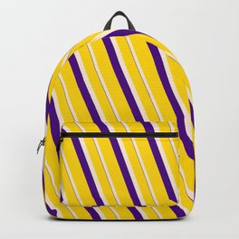 [ Thumbnail: Yellow, Beige, and Indigo Colored Lines/Stripes Pattern Backpack ]