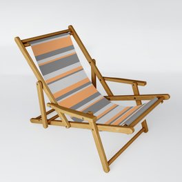 [ Thumbnail: Brown, Gray & Light Grey Colored Lined/Striped Pattern Sling Chair ]
