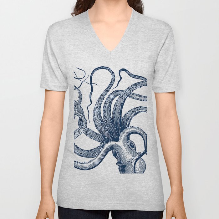 Octopus Navy V Neck T Shirt