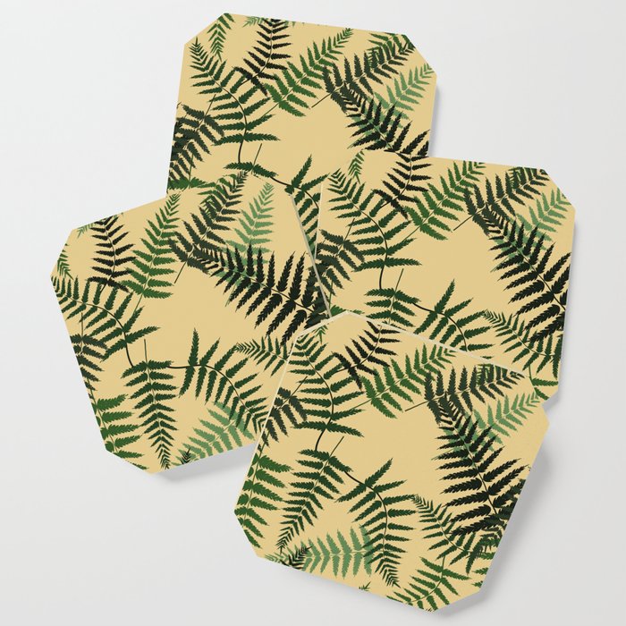 Fern Leaf Pattern on Tan Background Coaster