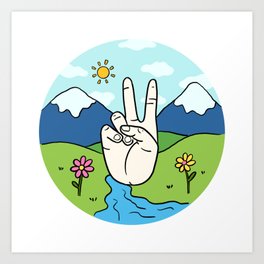 Peace Hand Sign Nature Earth Cute Landscape Art Print