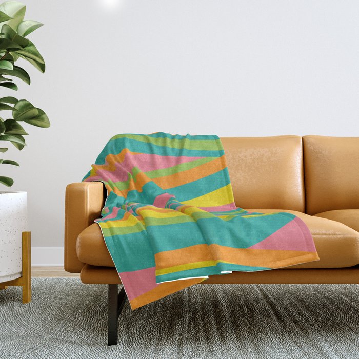 Summer Waves Colorful Abstract Pattern Teal Green Pink Yellow Orange Throw Blanket