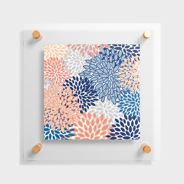 Floral Blooms, Coral, Blue, Gray Floating Acrylic Print