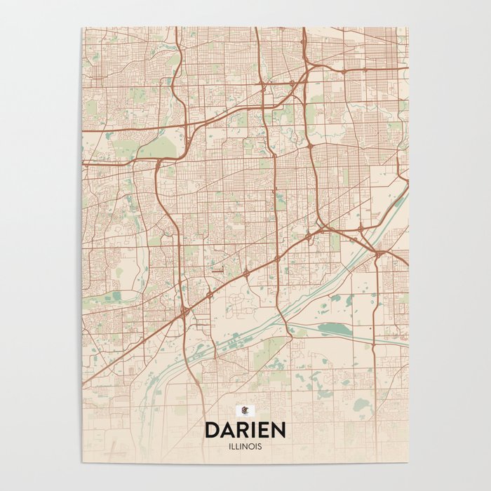 Darien, Illinois, United States Vintage City Map Poster by IMR Designs Society6