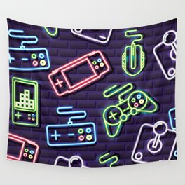 Neon Video Game Accessories Pattern Wall Tapestry