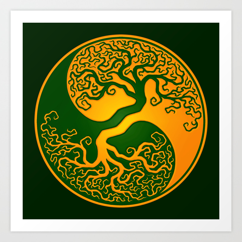 Green And Yellow Tree Of Life Yin Yang Art Print By Jeffbartels Society6