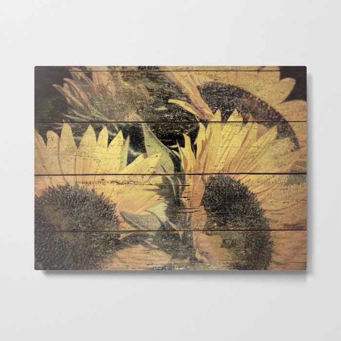 Rustic Yellow Sunflower Flower Country Art Cottage Chic A022 Metal Print