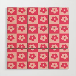 pink daisy floral pattern  90s vibes Wood Wall Art