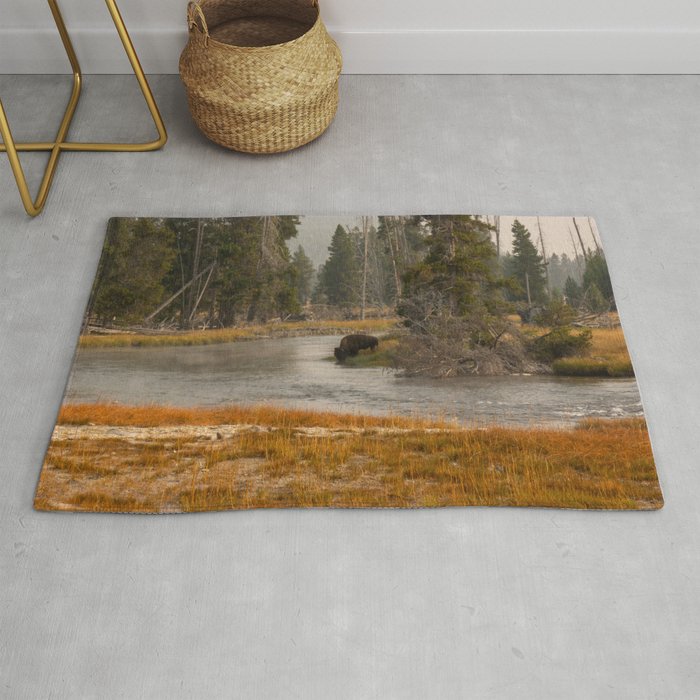 Bison Down by the River's Edge Rug