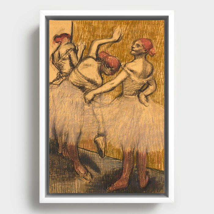 Edgar Degas "Three dancers standing near a rack" Framed Canvas