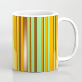 [ Thumbnail: Brown, Light Green, and Orange Colored Striped Pattern Coffee Mug ]