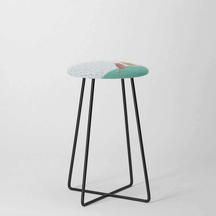 Birds Watching the Rain - Pink and Emerald Counter Stool