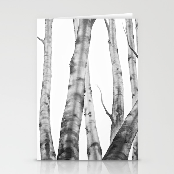 Birch Tree Watercolour Painting Black And White Black And