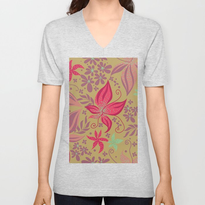 Tropical Colorful Seamless Pattern V Neck T Shirt