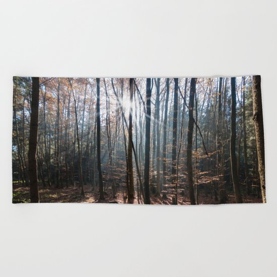 Light Shining in the Forest Beach Towel