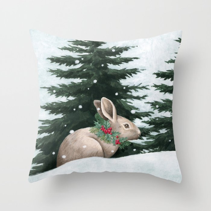 Winter Bunny Throw Pillow