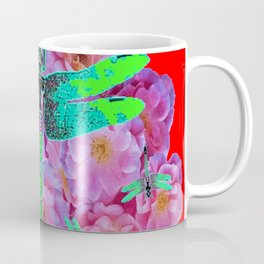 EMERALD DRAGONFLIES  PINK ROSES RED COLOR Coffee Mug