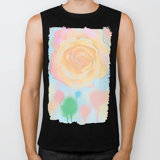 Pastel roses on an abstract water colour background Biker Tank