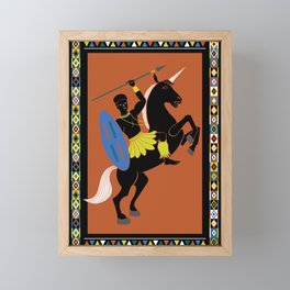 African Warrior on Black Unicorn Framed Mini Art Print