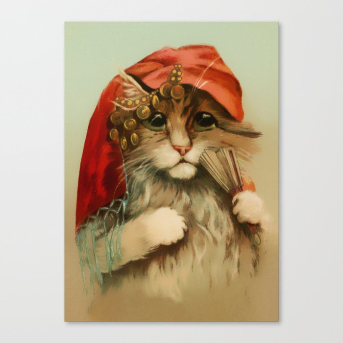 “Gypsy Cat with Fan and Scarf” by Maurice Boulanger Canvas Print