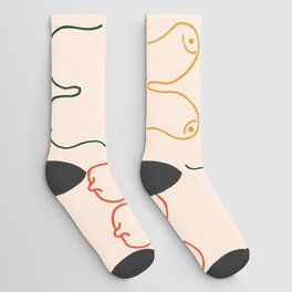 Pastel Boobs Drawing Socks | Simple, Modern, Nude, Boho, Mid Century, Sexy, Woman, Funny, Contemporary, Summer 