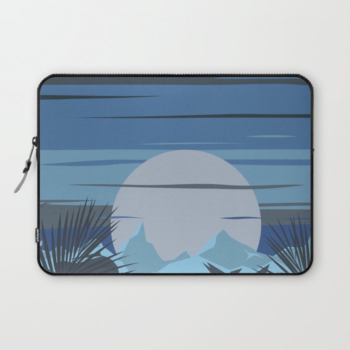 Minimalistic Moody Blue Moonrise In Tropical Mountains Landscape Laptop Sleeve
