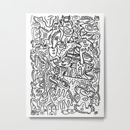 Black and White Graffiti Hand Drawn Ink Marker Animals Party's  Metal Print