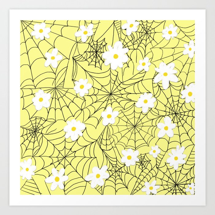 Daisies and Cobwebs, Yellow Art Print