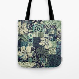 Hawaiian hibiscus and tribal element fabric patchwork abstract vintage vintage seamless pattern  Tote Bag