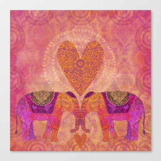Elephants in Love with heart Canvas Print