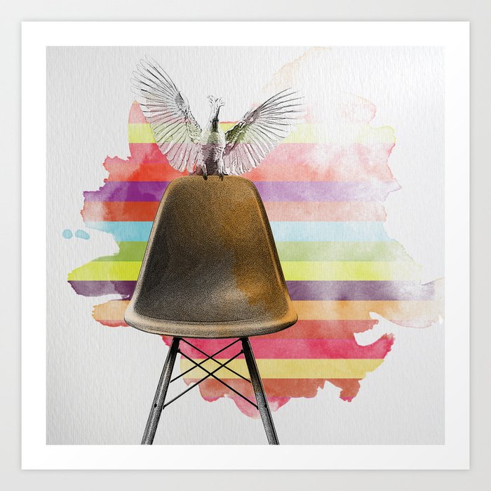 cockatoo on eames chair rainbow colours Art Print