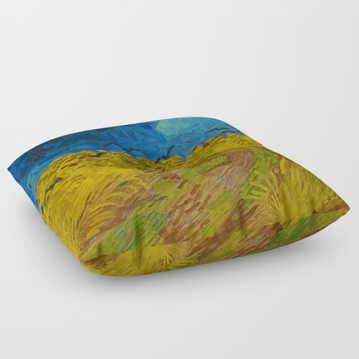 Wheat Field With Crows Painting Floor Pillow