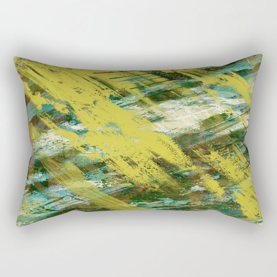 Hidden Meaning - Abstract, oil painting in yellow, green, blue, white and brown Rectangular Pillow