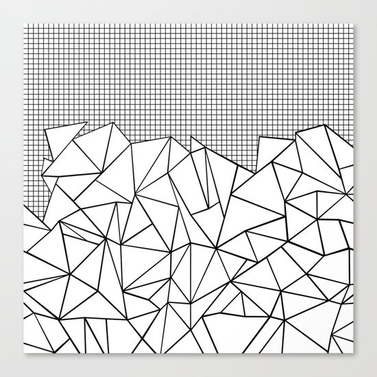 Abstract Outline Grid Black on White Canvas Print