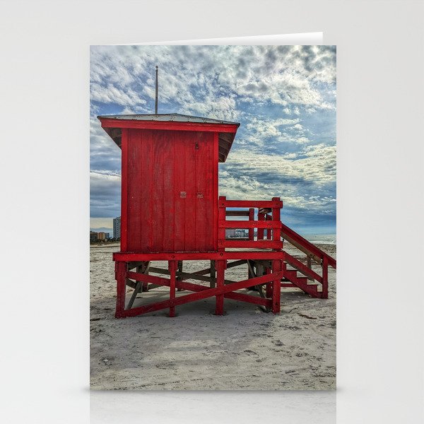 Red Lifeguard Stand on Beach Stationery Cards