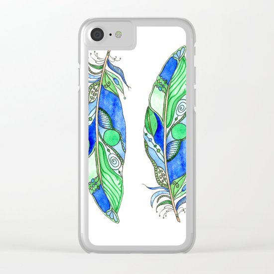 Bohemian Spirit Feathers - Blue & Green Clear iPhone Case