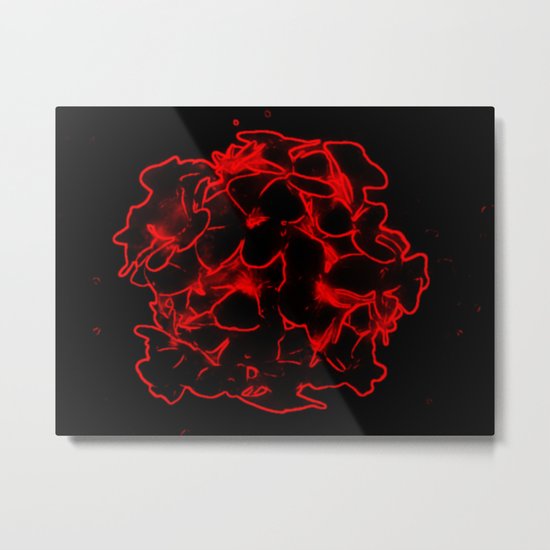 Red electric flowers on black background Metal Print