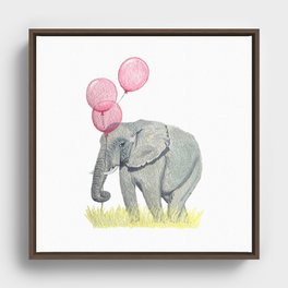 Elephant with Balloons Framed Canvas
