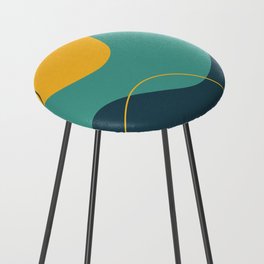 Abstract Organic Shapes in Light and Dark Teal and Yellow Counter Stool