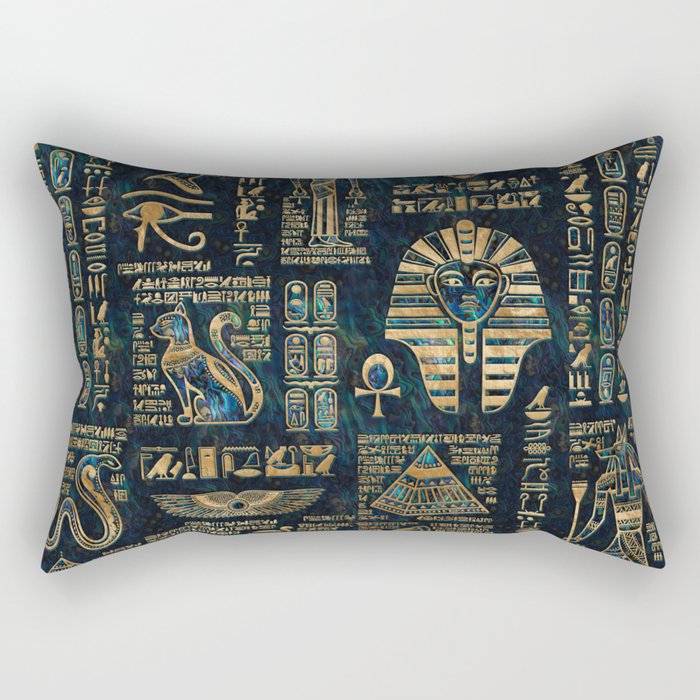 Egyptian hieroglyphs and deities -Abalone and gold Rectangular Pillow
