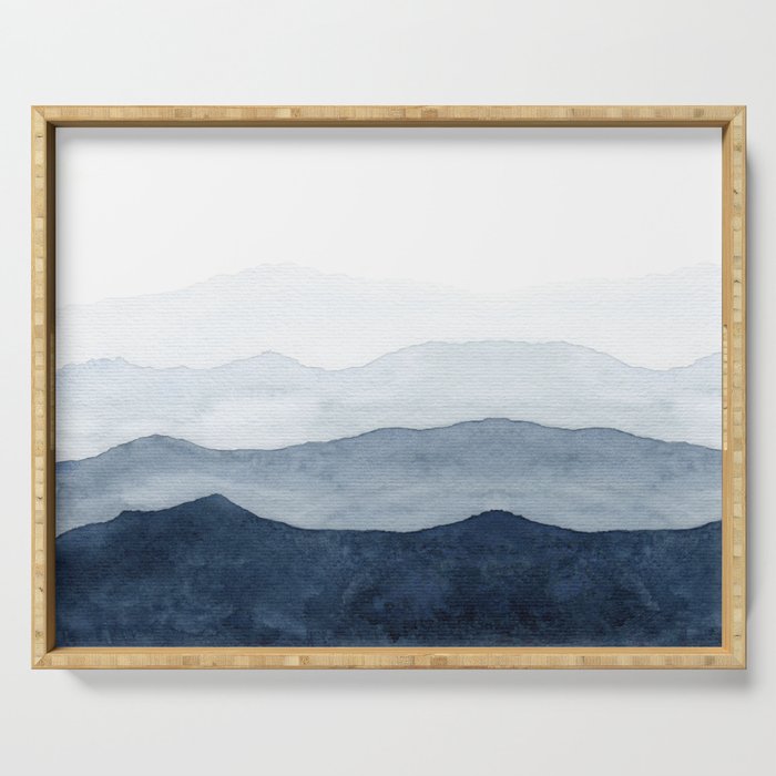 Indigo Abstract Watercolor Mountains Serving Tray