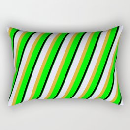 [ Thumbnail: Eyecatching Lavender, Goldenrod, Lime, Black, and Green Colored Lines Pattern Rectangular Pillow ]