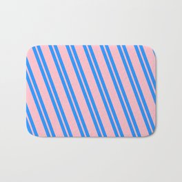 [ Thumbnail: Blue and Pink Colored Striped Pattern Bath Mat ]