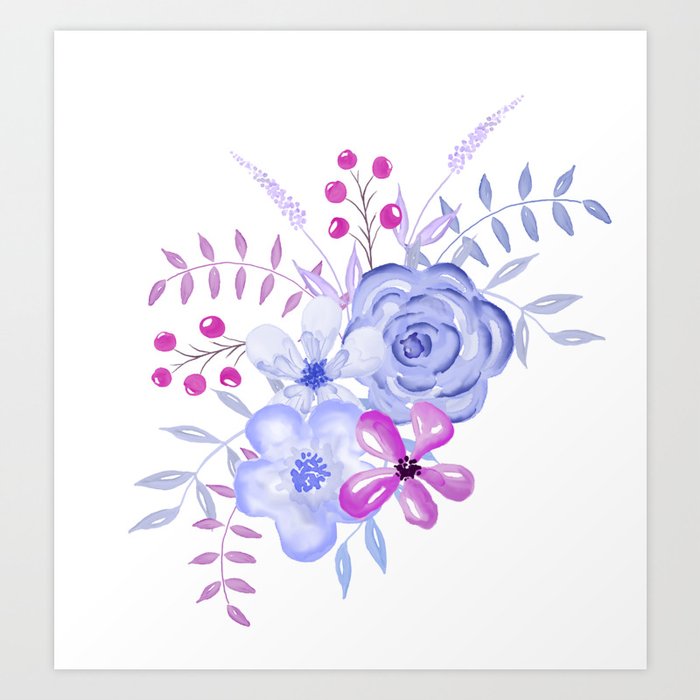 Purple And Blue Watercolor Flowers Art Print By Camloft Society6 Purple And Blue Watercolor Flowers Art Print By Camloft Society6
